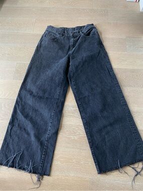 SLVRLAKE | Mica Wide Leg raw hem Jeans In Shadow Ridge Black Size 26